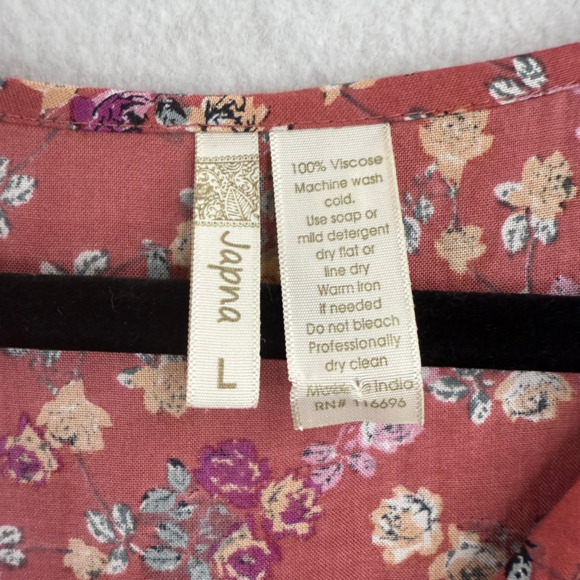 Japna Pink Floral Tie Front Hem Crop Boho Blouse Sz Large Beachy Feminine Casual - Picture 3 of 6